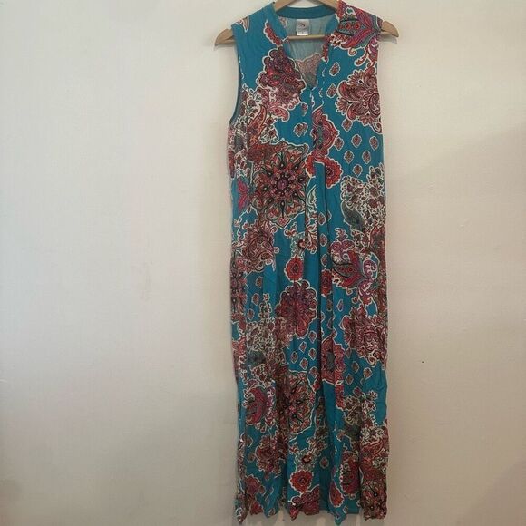 Natori Vneck Midi Blue Floral Size Sm Artistry Abstract Dress - Picture 1 of 5